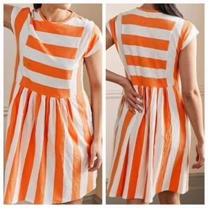 Boden Jersey T-Shirt Dress in Dusty Orange and Ivory Stripe | Size 12R